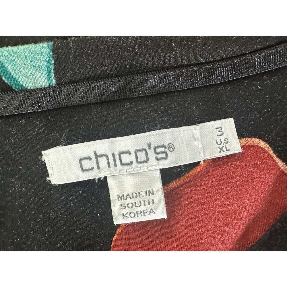 Chico's Floral Knit Top Size 3 XL Navy Pink Orange 3/4 Sleeve Scoop Neck Shirt - Picture 9 of 10